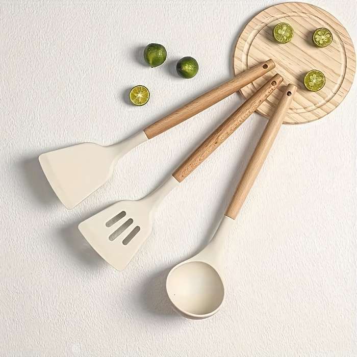 3pcs Silicone Kitchen Utensil Set Heat-resistant Food Grade Spatula Spoon and Flipper with G