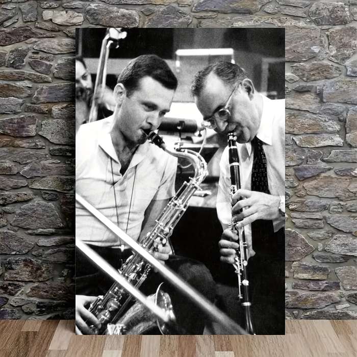 1pc  Frameless Benny Goodman Stan Getz Jazz Musician Canvas Poster Black White Saxophone A