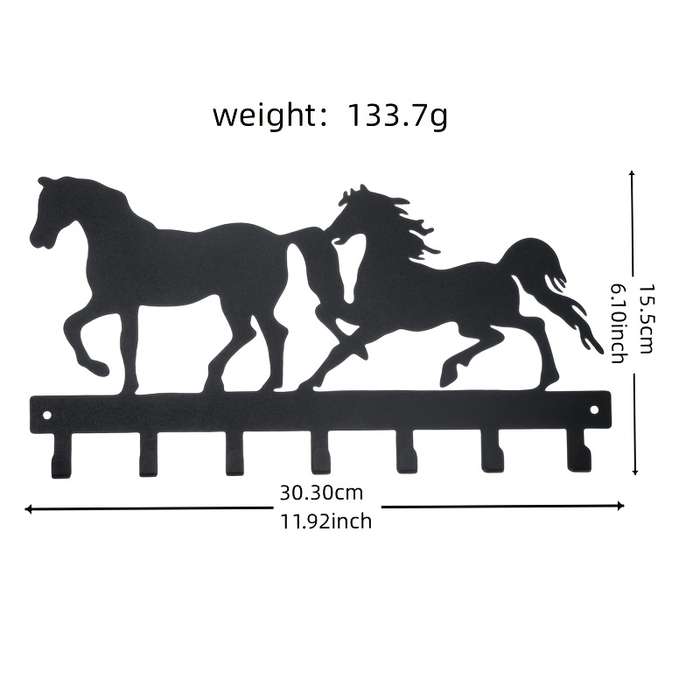 1pc Double Horse Wall Decor Hooks Metal Artistic Key Holder Rack Multipurpose Hanging Storage for
