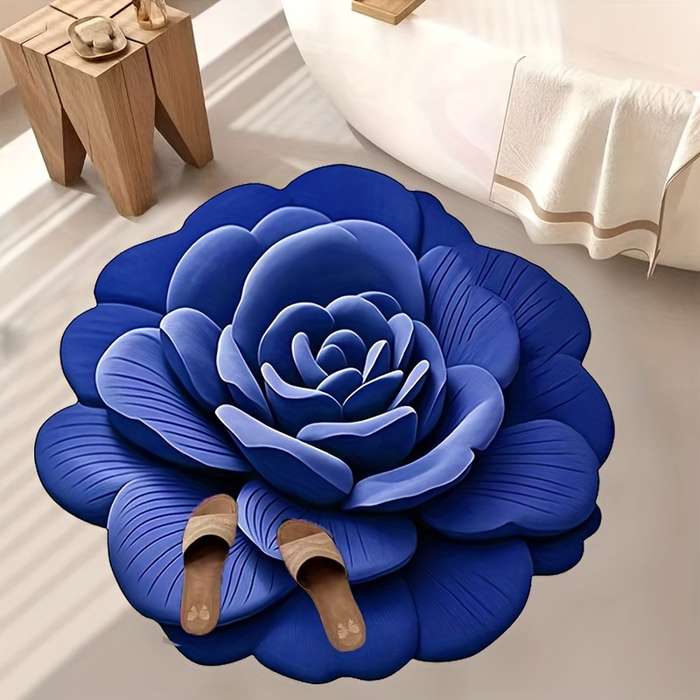1Pc 80x80cm 31.5x31.5inch Blue Flower Floor Mat