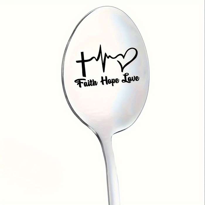 1pc Mirror Polished Engraved Stainless Steel Spoon Novelty Coffee Spoon Carved Dessert Scoop