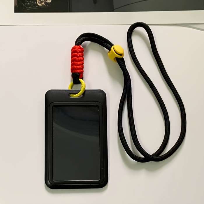 1pc Stylish Neck Lanyard Card Holder Durable Plastic Casual Design with Checkered Pattern Strap