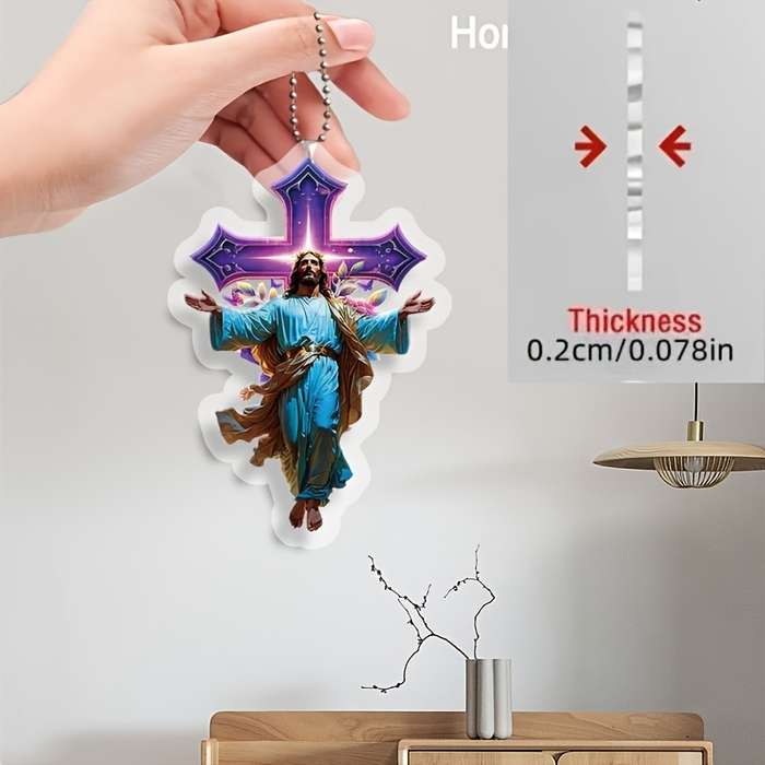 1pc 2D Flat   of  Printed Luminous Cross-Themed Acrylic Hanging Decoration Multifuncti