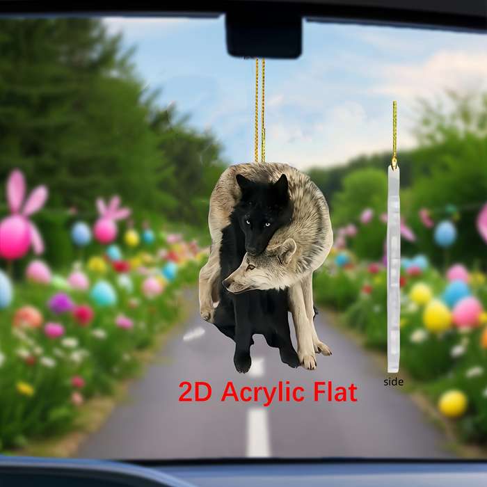 1pc 2D Flat  s Two Wolves in Different Colors  Acrylic Plane Pendant Home Garden Tre