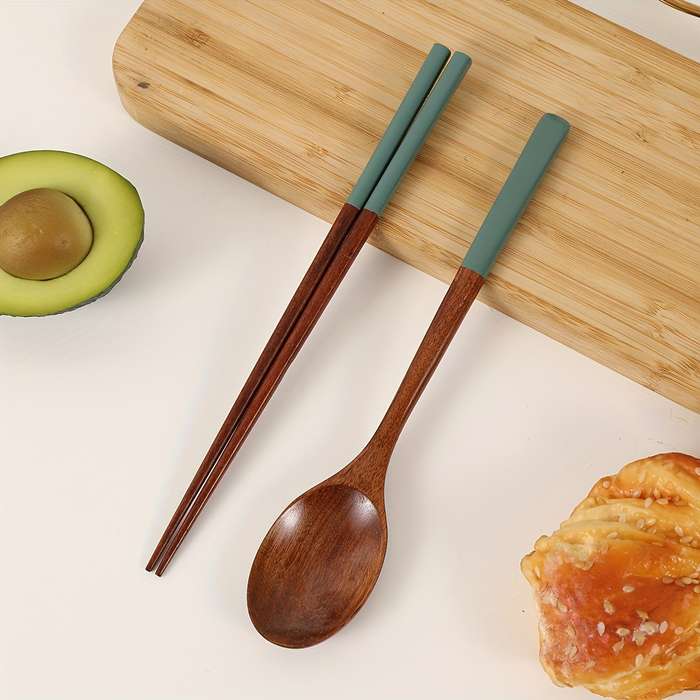 Portable Wooden Spoon Chopsticks Set Colorful Durable Kitchen Utensils for Camping Travel