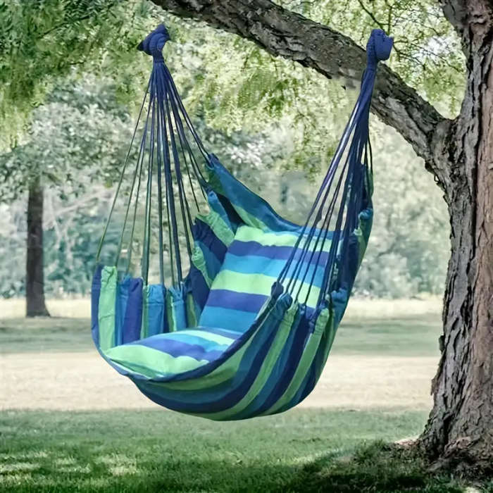 Casual Fabric Striped Hanging Chair, Portable Swing Hammock Durable Seat for Outdoor Travel Camping