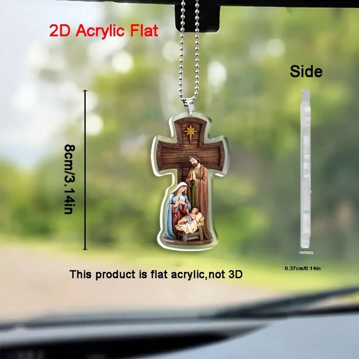 1pc 2D Flat    Acrylic Cross Car Pendant with Holy Family Religious Automotive Hangi