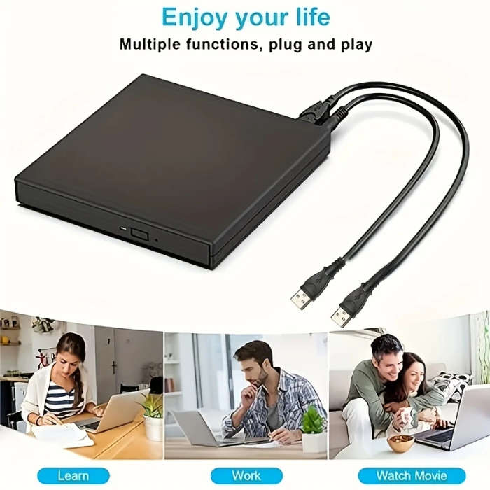 1pc USB External CD DVD Drive for Laptop Plug Play Slim Optical Disk Drive Shockproof Quiet Operatio