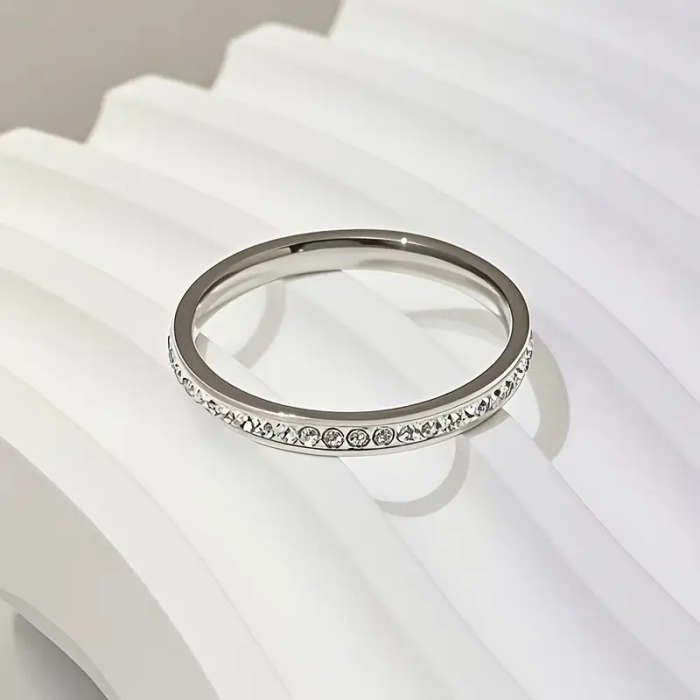 2 Piece Hip-Hop Style Titanium Steel Ring, Synthetic Cubic Zirconia