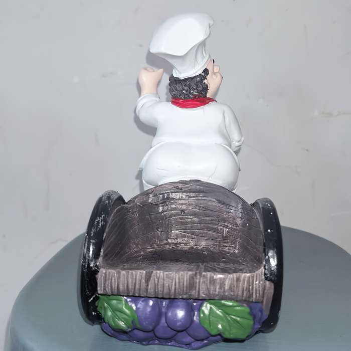 1pc Chef on Tricycle Wine Rack Resin Figurine with Red Hat White Apron Holds Wine Glasses
