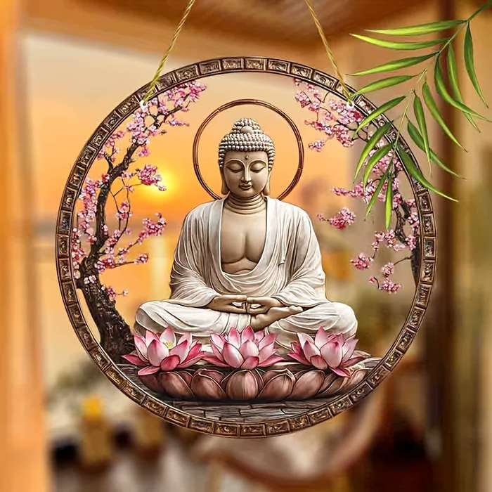 1pc 2D Flat   Acrylic Buddha Garden Garden Suncatcherss 22.86cm x 22.86cm Stained Window Han