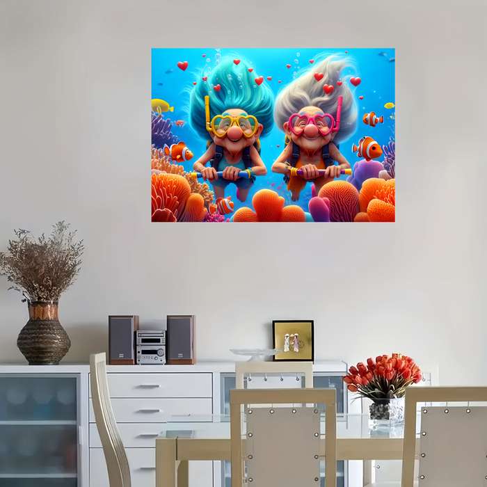 1000pcs Grandma Diving DIY Jigsaw Puzzle Vibrant Underwater Scene with Whimsical Ch