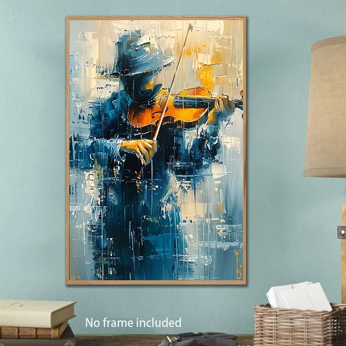 1pc A Frameless 2D Canvas Painting Featuring a Man Playing The Violin Oil Painting Poster Wall D