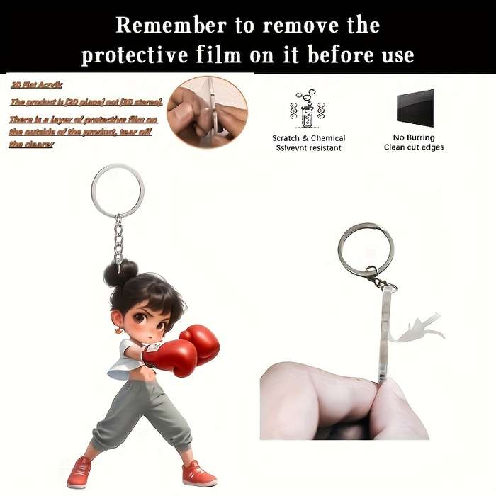 1pc 2D Flat   New Acrylic Keychain New Acrylic Female Boxing Pattern Theme Keychain Small and