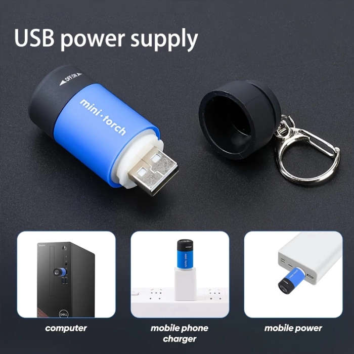 1pc Modern Mini Handheld USB Charging Flashlight Plastic Rotate to Open Adjustable Battery Powered