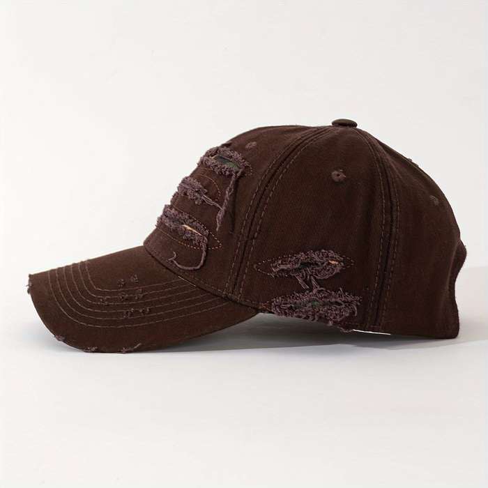 1pc Embroidered Distressed Cotton Baseball Cap Sun Protection Frayed Dad Hat with Embroidery Ad