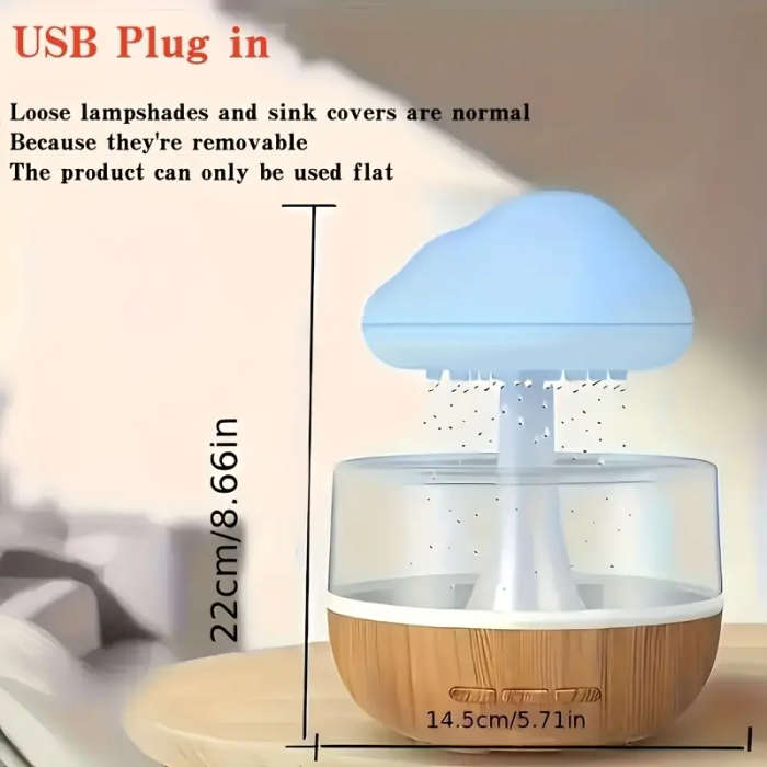 Mushroom Humidifier with Realistic Rain Sound & Dimmable LED Night Light - Quiet Soundwave technolog
