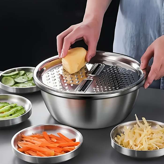 3pcs stainless steel kitchen set with integrated grinder multi-function strainer and mixing bo