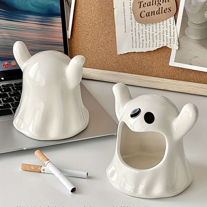 1pc Americana Style Ceramic Ghost Ashtray Irregular Shape Unique High-End Decorative Gift for Hom