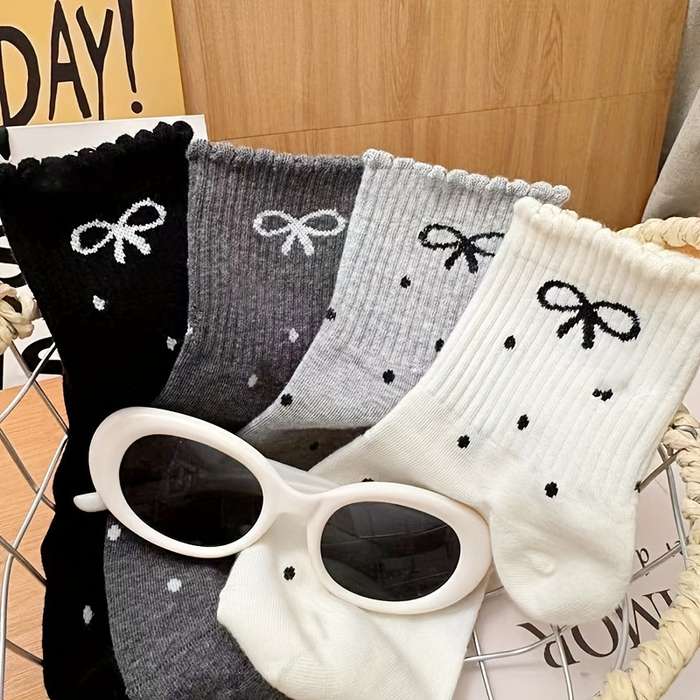 4 Pairs Of Mixed Colors One Size High Elastic Socks