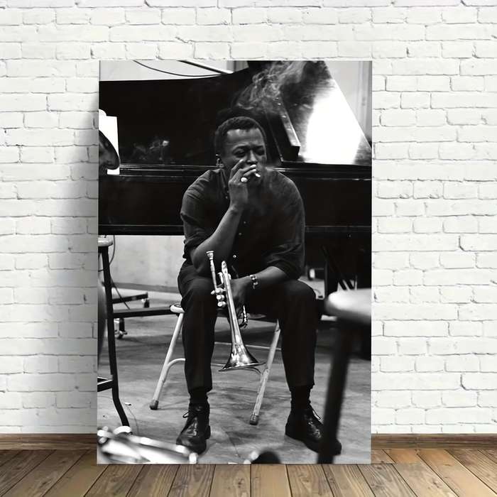 1pc 2D Flat  Miles Davis Music Poster Frameless Canvas Wall Art 30.48x45.72 cm Black Whi