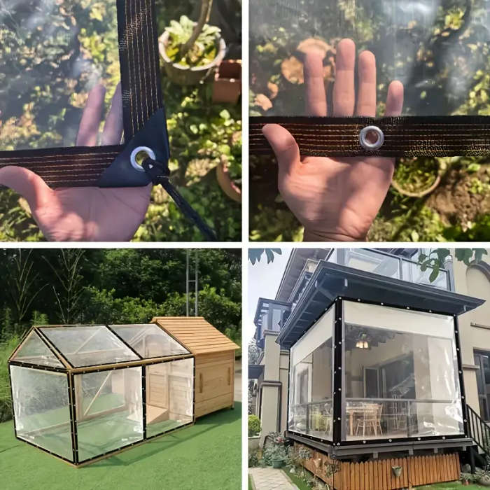 1pc Of Transparent Waterproof Tarpaulin Oilcloth Covering Film With Cable Ring Size 200x400cm