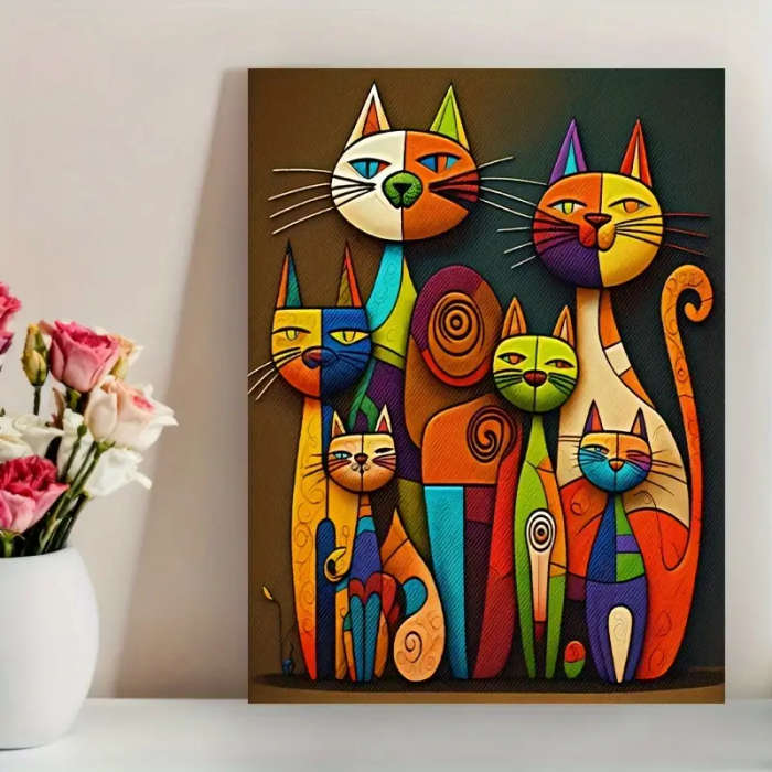 1pc Colorful Abstract Cat Canvas Art Frameless 30.48x40.64cm Vibrant Rainbow Cartoon Animal Wall Dec