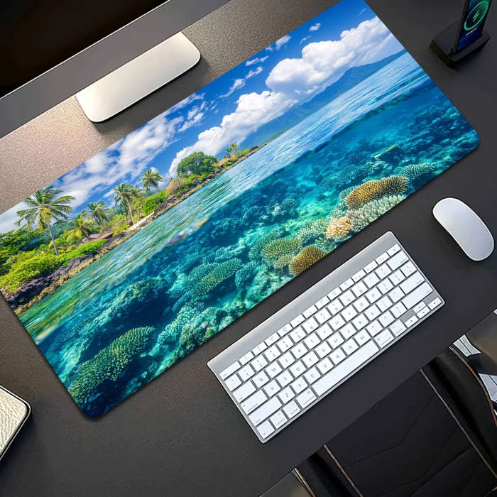1pc 40x90cm Rainforest Coral Reef Scenery Mouse Pad Fresh Colors Stylish Durable Desk Accessory