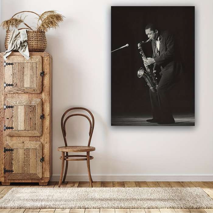 1pc  Frameless Star Art Deco Canvas Wall Art John Coltrane Jazz Poster Black White Saxophone
