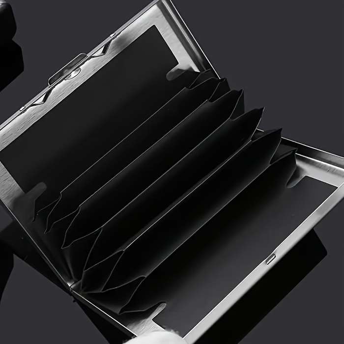1pc Premium Stainless Steel RFID Blocking Card Holder for Men C Sleek Black Metal Wallet with Multi