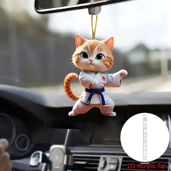 1pc 2D Flat  Car Pendant Cute Jiu-Jitsu-Kitten Car Interior Holiday Decoration  Acrylic Coup