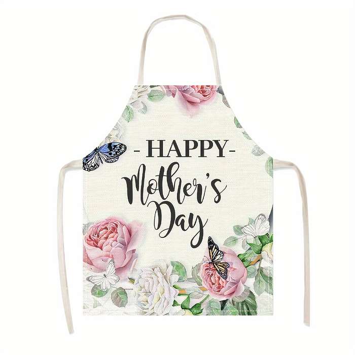 1pc Creative Simple Mother's Day Alphabet Flower Print Apron Mother's Day Gift Outdoor BBQ Apro