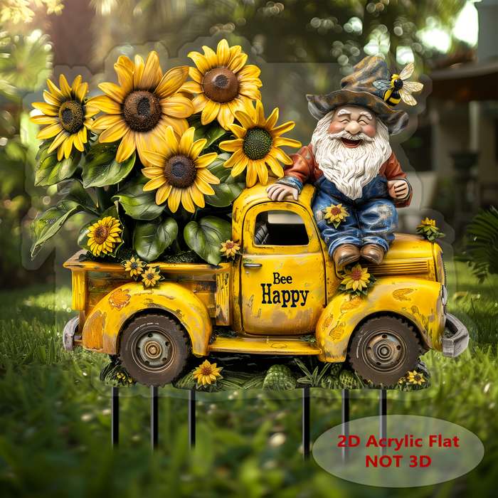 1pc 2D Flat  Acrylic Bee Dwarf Old-Fashioned Male Truck Garden Stake Acrylic Flowerpot Landscape Si