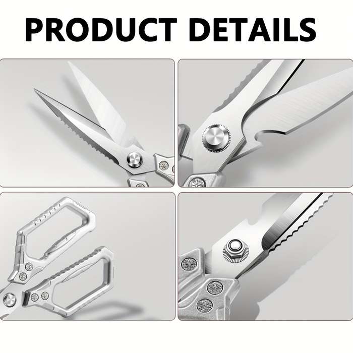 1pc Heavy-Duty Stainless Steel Kitchen Scissors Multi-Purpose Meat Bone Cutting Sharp Du