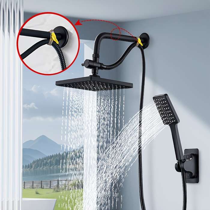 1PC Black Square Shower Set