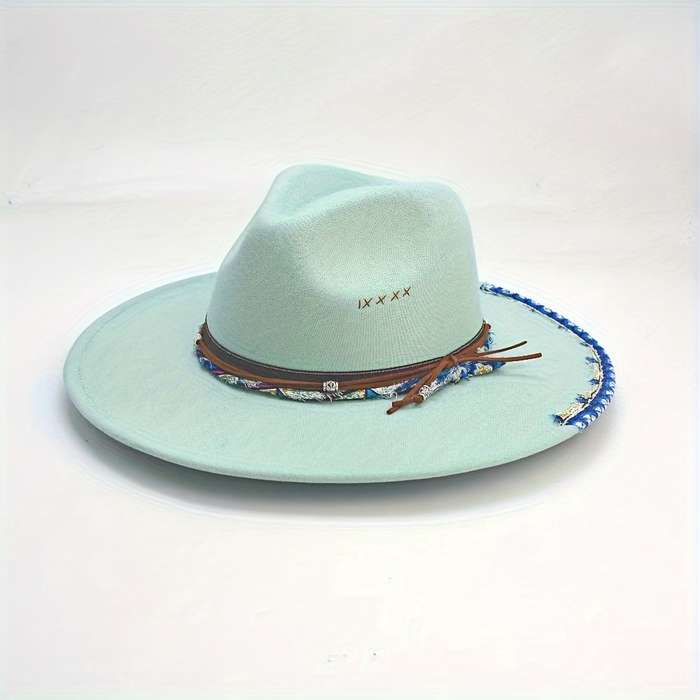 1pc Boho Trim Rope Decor Fedora Hats Classic Solid Color British Style Felt Hat Trendy Jazz Fedoras