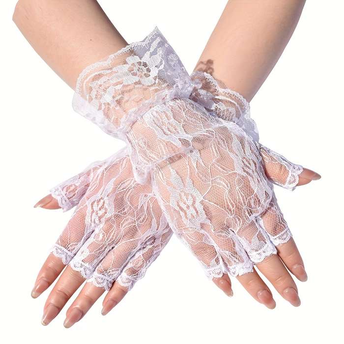 1 Pair White Bridal Wedding Lace Gloves