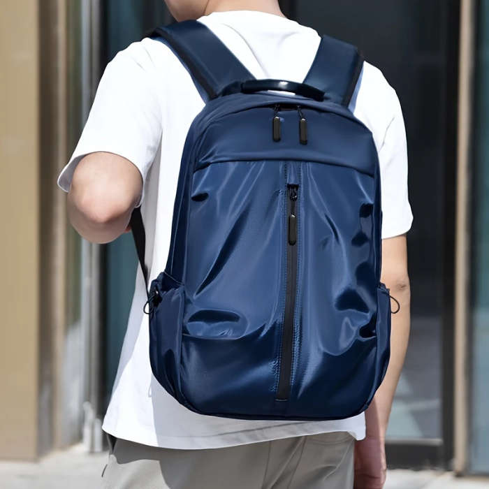 1pc Men'S Large Capacity Laptop Backpack Black Nylon with Multiple Compartments Pockets Ideal