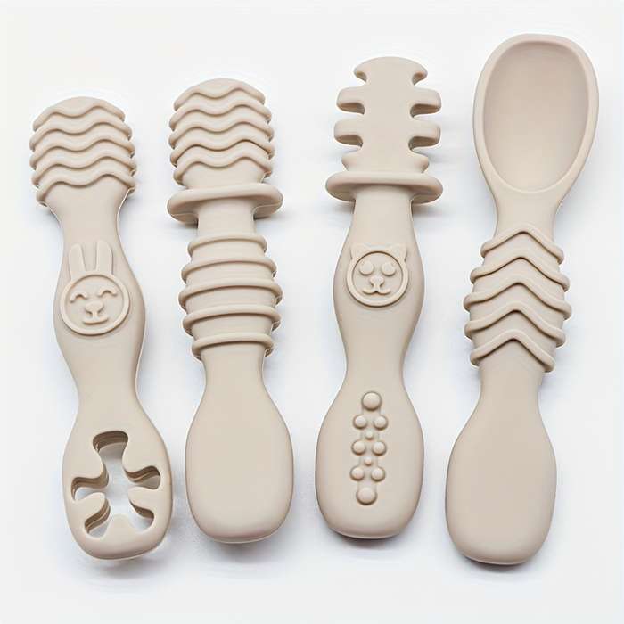 4pcs Baby Silicone Chewing Spoon Set Food Grade Silicone Spoon And Fork Set Silicone Spoon S