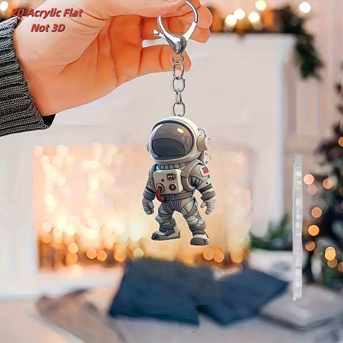 1pc 2D Flat  Astronaut Keychain Acrylic Space-Themed Charm with Metal Ring for Keys Bags Backpa