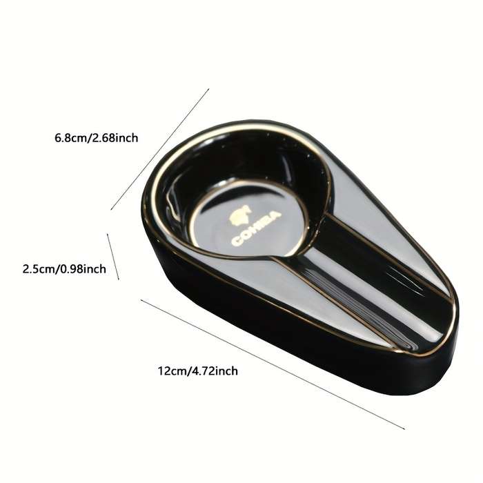 1pc Elegant Ceramic Cigar Ashtray with Golden Accents Portable Round Design for Home Use Ideal