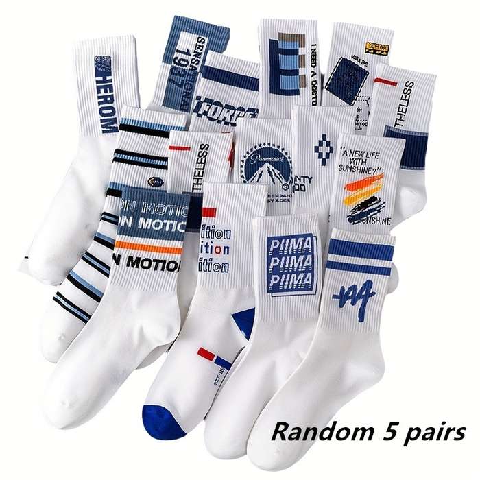5 Pairs Of Random Colors One Size High Elastic Socks