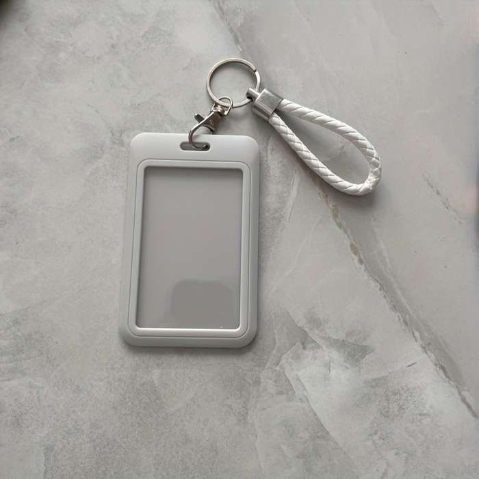 1pc Fashionable Macaron Solid Color Plastic Commuter Card Case with Keychain Hand Washable Non-D