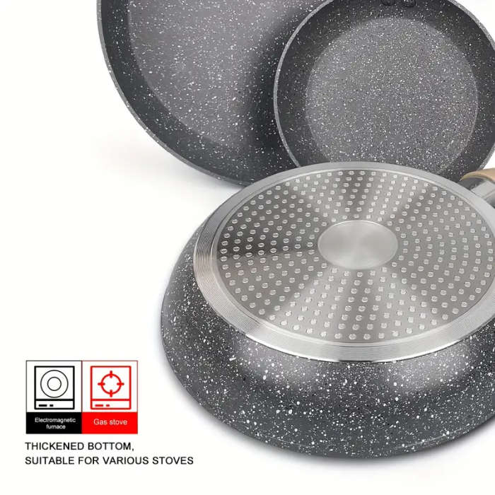 3pcs Non-Stick Pan Set Aluminum 17.78 cm - 24.13 cm - 27.94 cm Grey Foa And Pfas-Free for Kitchen Co