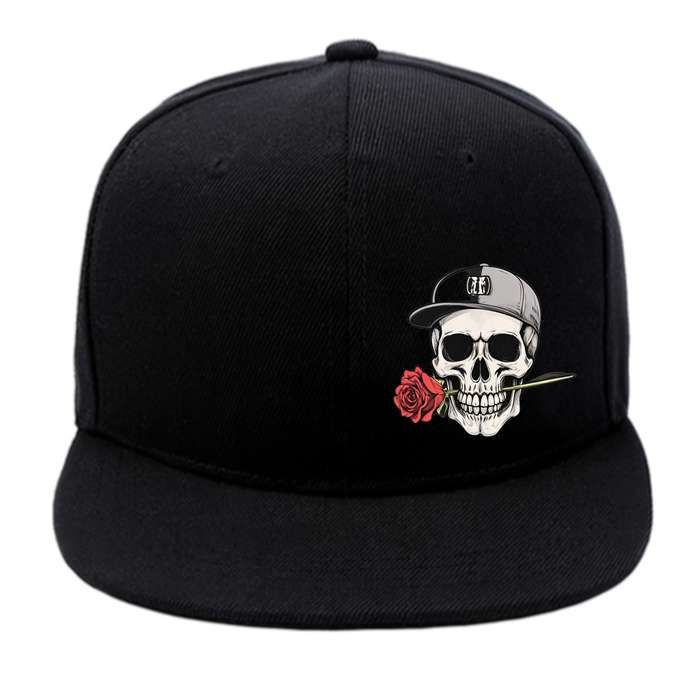 1pc Adjustable Hip Hop Baseball Cap with Skull and Rose Graphic Vintage Style Flat Brim Polyester