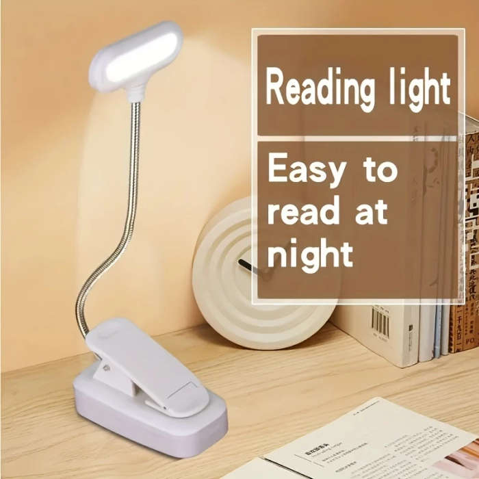 1pc Battery Power Portable Book Light With Clip Adjustable Arm Reading Light Night Reading Lamp Desk