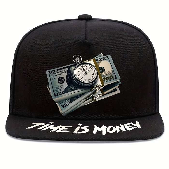 1pc Unisex Street Style Baseball Cap Time is Money Print 100% Polyester Adjustable Hip-Hop