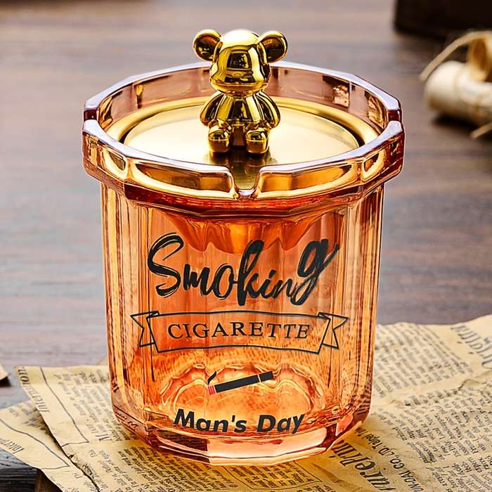 1-Pack Household Ash Tray with Stainless Steel Funnel Anti-Fly Ash Lid Windproof Fashionabl