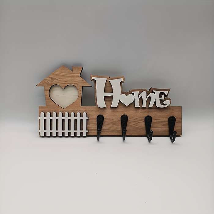 1pc Rustic Wooden Key Holder with Heart DesignEasy to Install Wall-Mounted Key Hook for Door or P