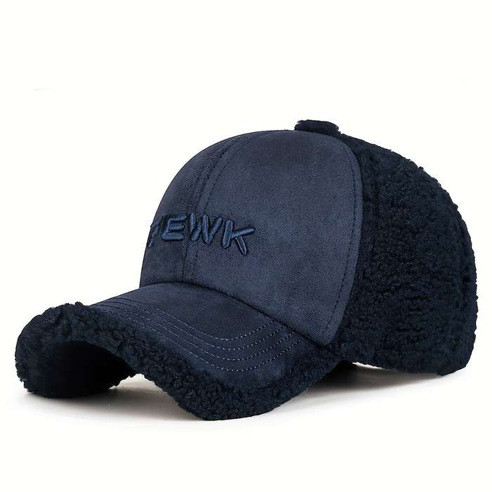 1pc FEWK Embroidered Fleece Baseball Cap Warm Cozy Brown Trucker Hat with Faux Leather Patc
